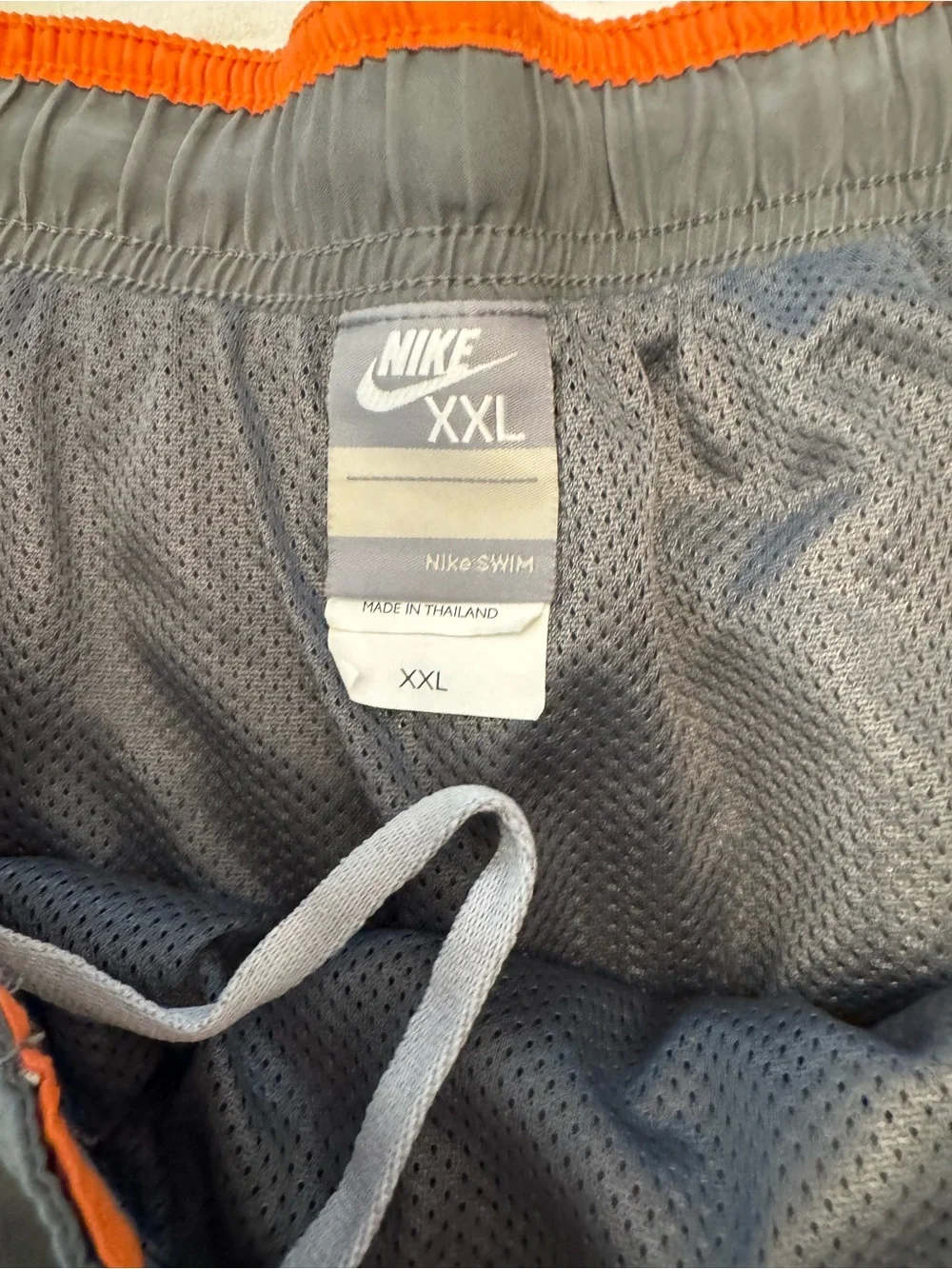 Nike Men's Y2K Black and Gray Athletic Swim Shorts with Orange Trim